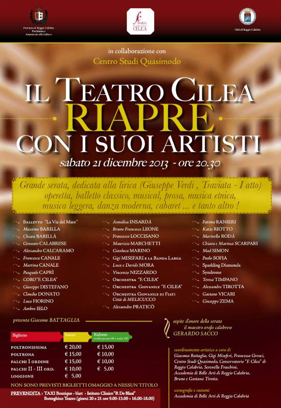 il Teatro Cilea riapre con i suoi artisti